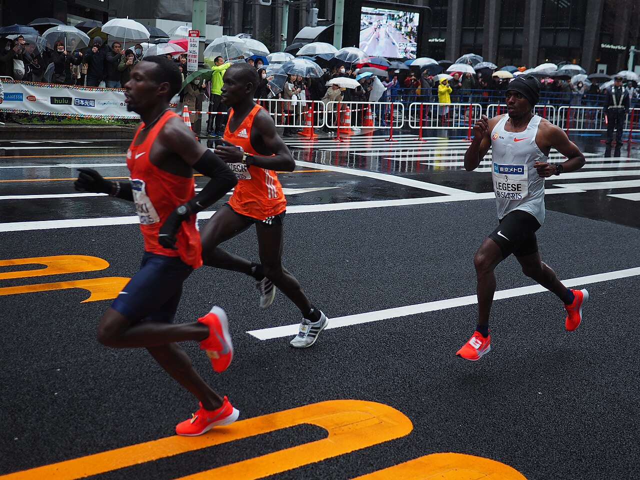 Tokyo Marathon runners through the city